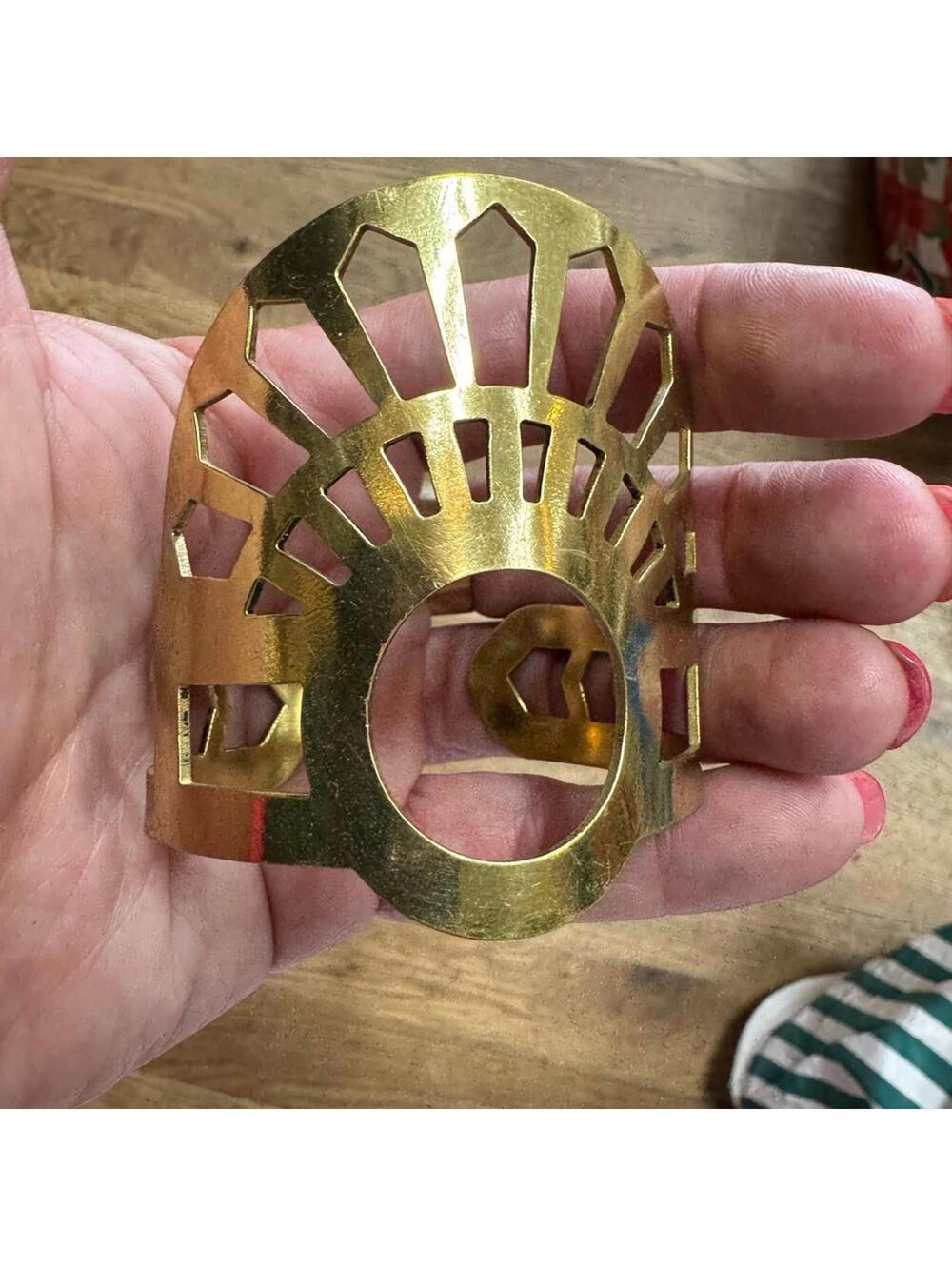 Vintage Brutalist Brass Sunburst Gold Armlet Cuff Bracelet